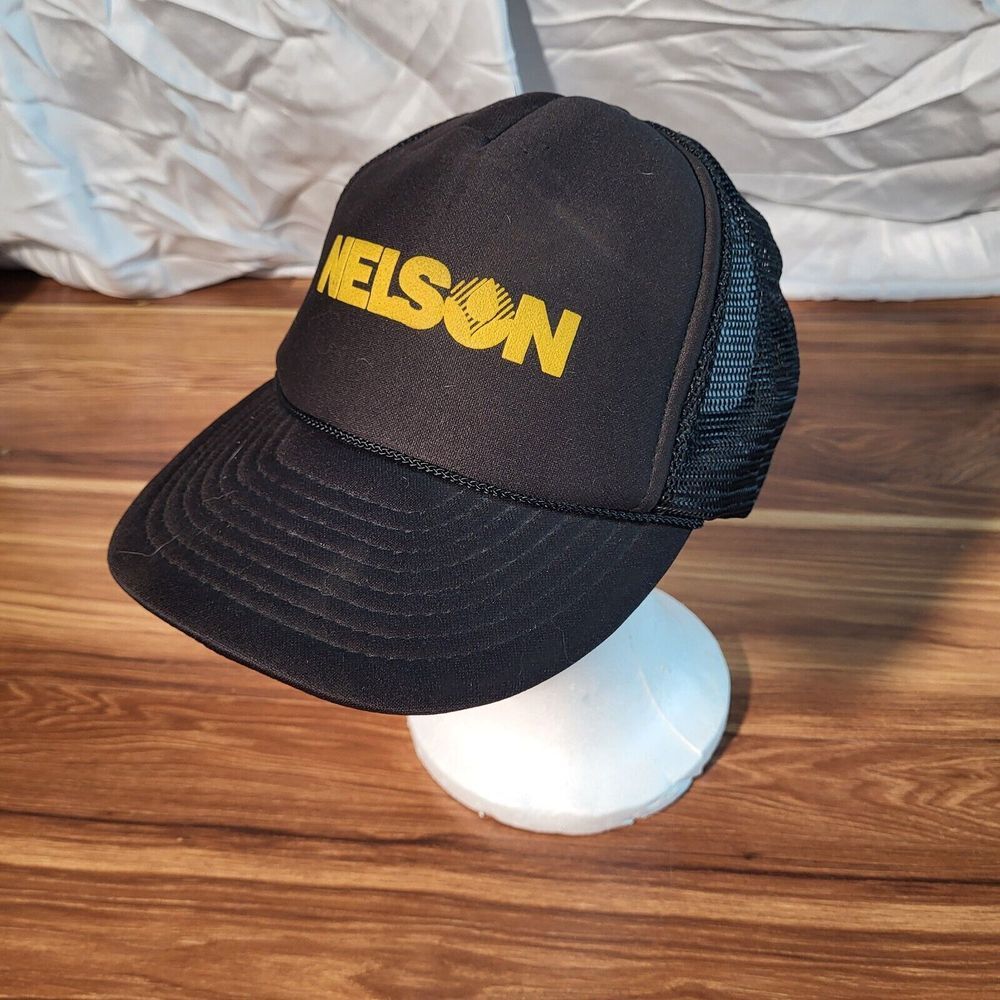 Vintage Snapback Trucker Hat Otto Rope Band Cord Nelson Black Yellow Retro Cap